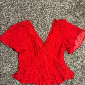 a new day Red and Black Polka Dot Blouse